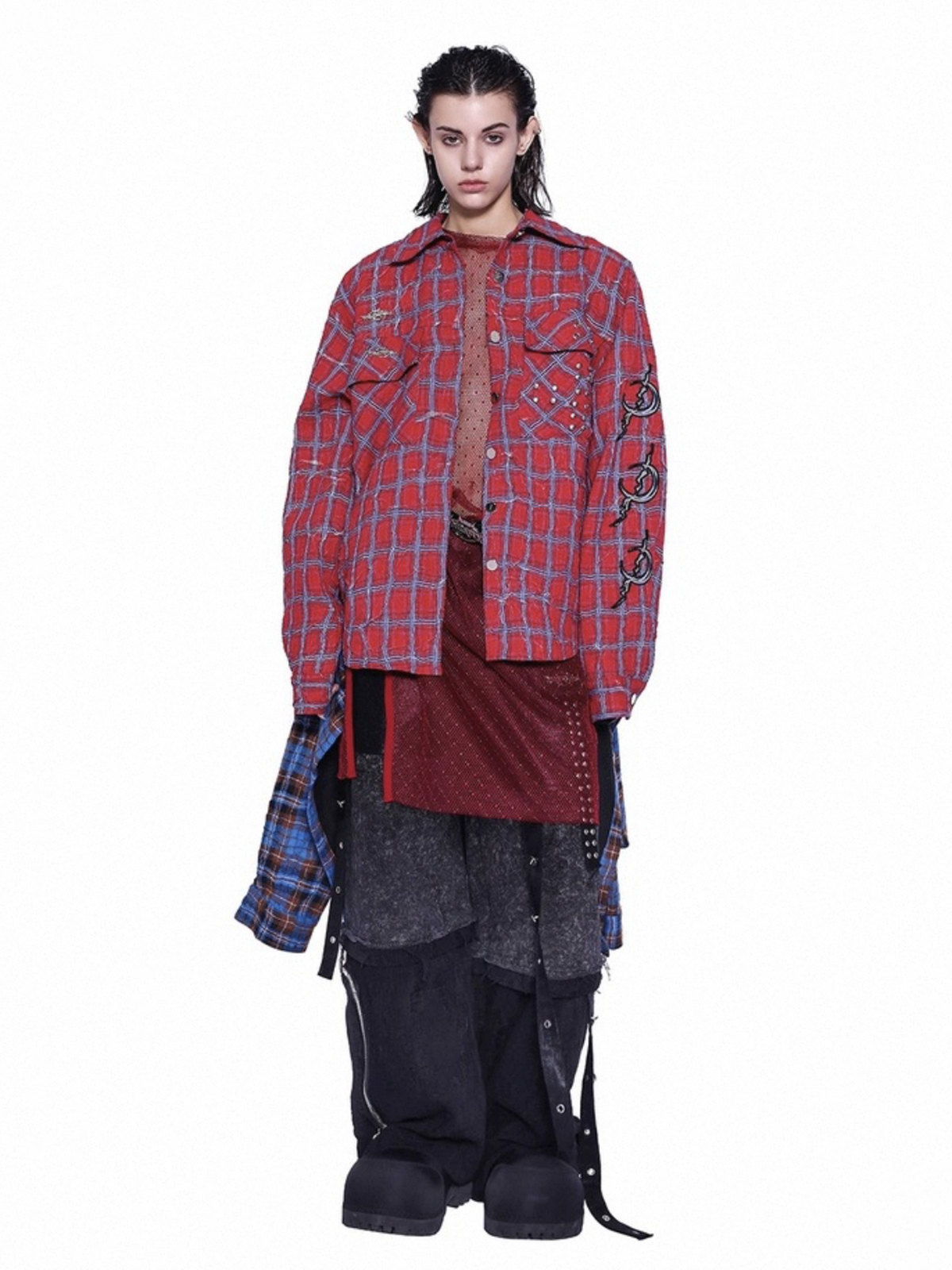Red Veil Flock Cover Sleeve Top - Ruby Red