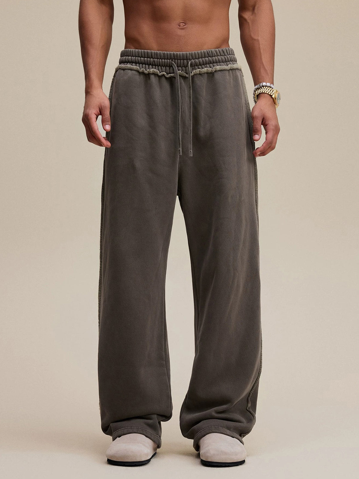 Fray Waist Relax Pants - Earth Brown