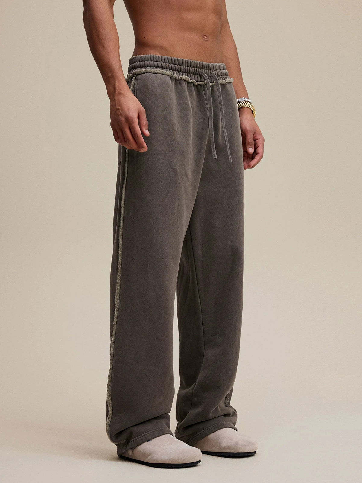 Fray Waist Relax Pants - Earth Brown