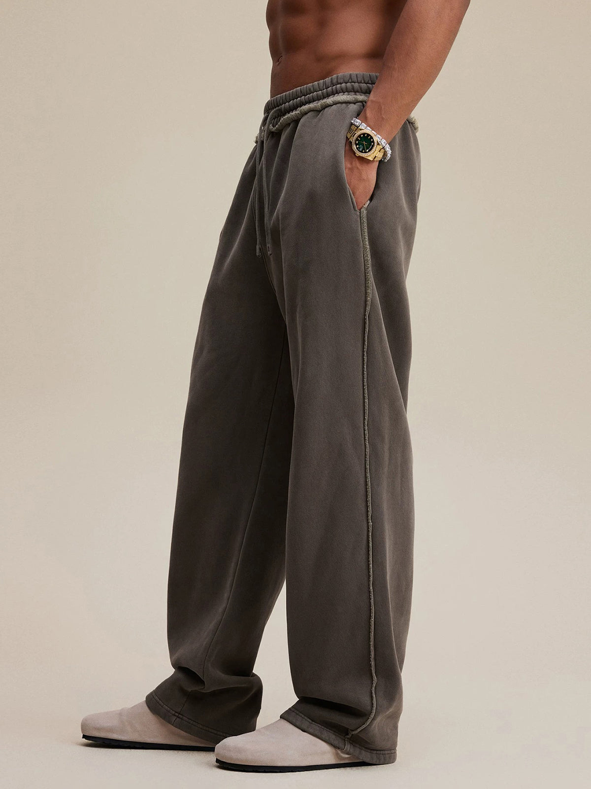 Fray Waist Relax Pants - Earth Brown
