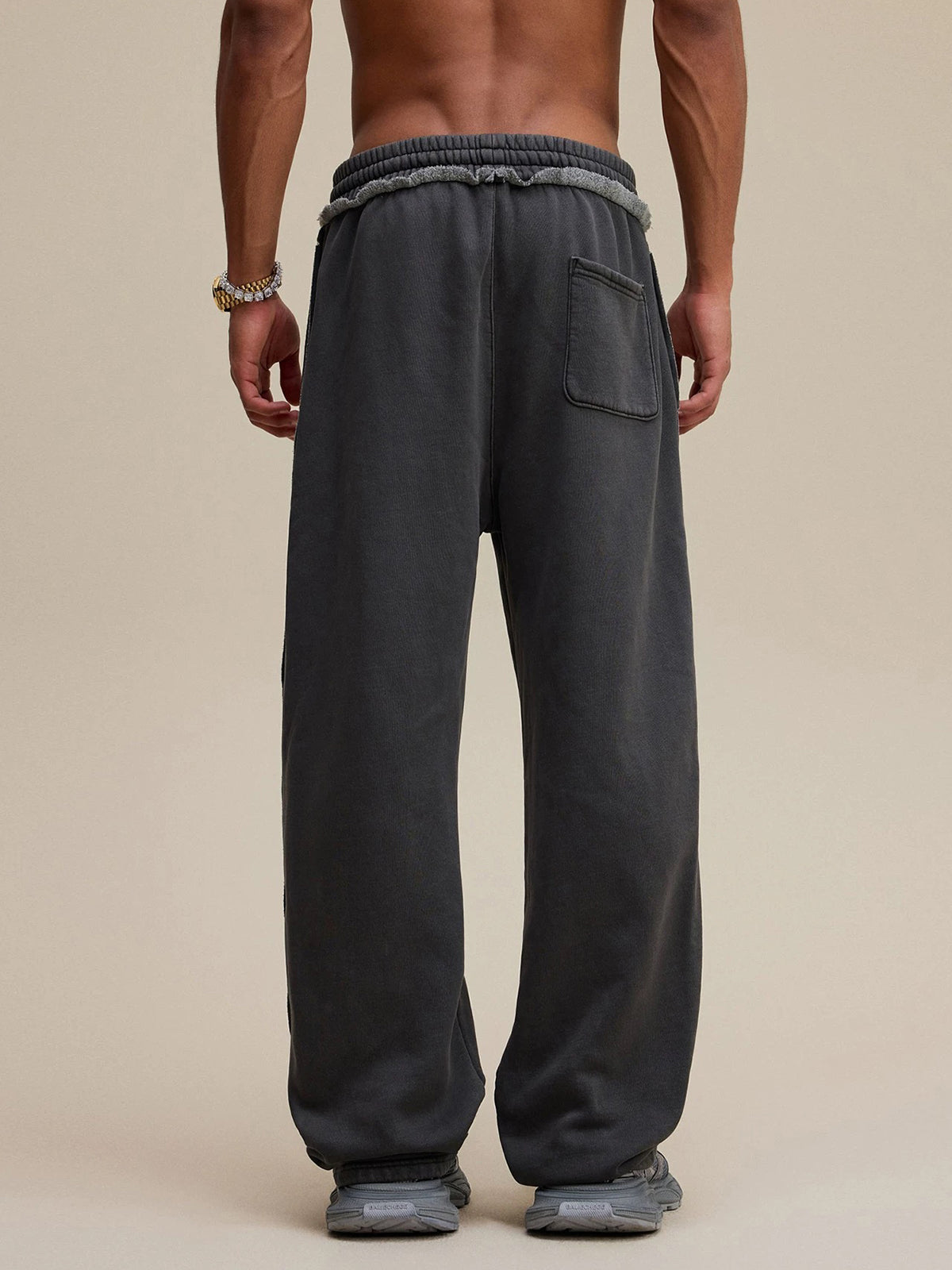 Fray Waist Relax Pants - Stone Grey