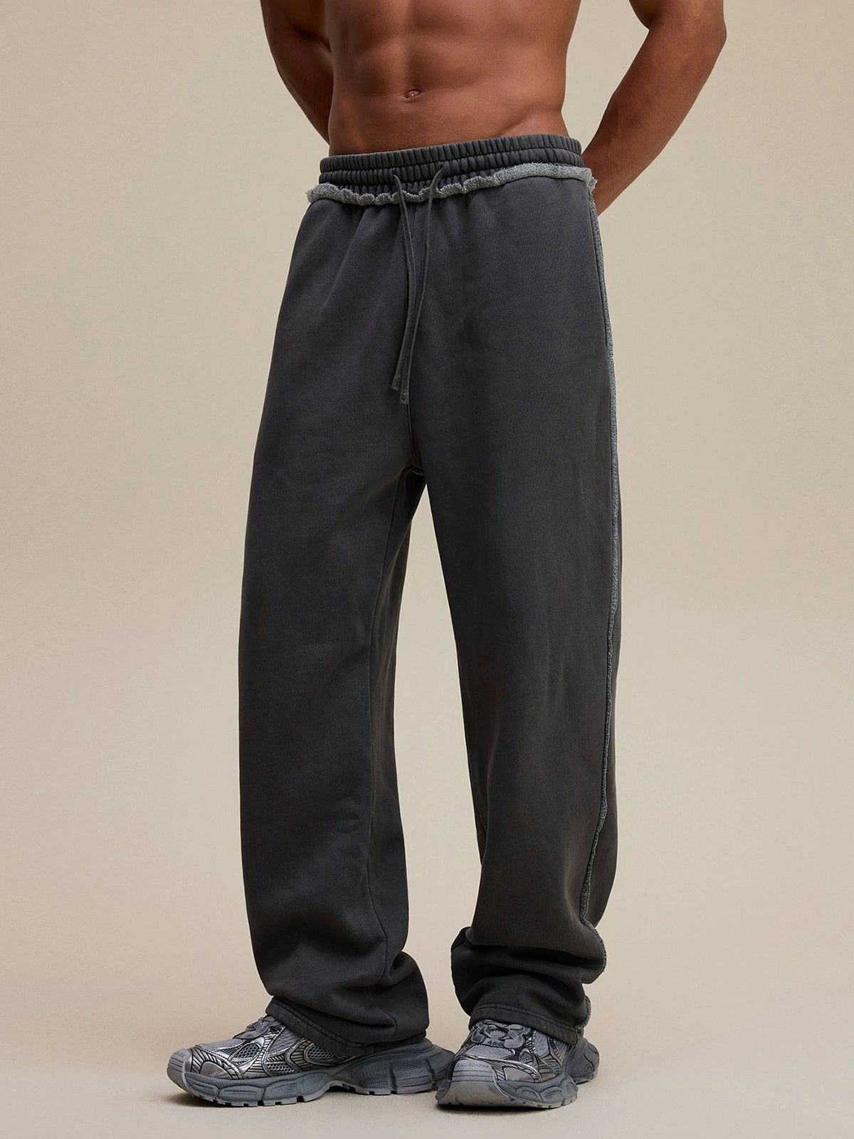 Fray Waist Relax Pants - Stone Grey