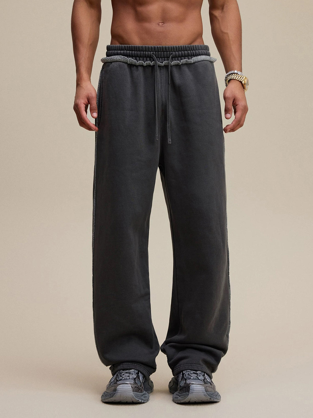 Fray Waist Relax Pants - Stone Grey