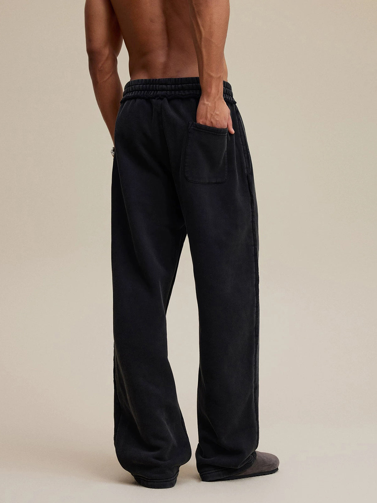 Fray Waist Relax Pants - Coal Black