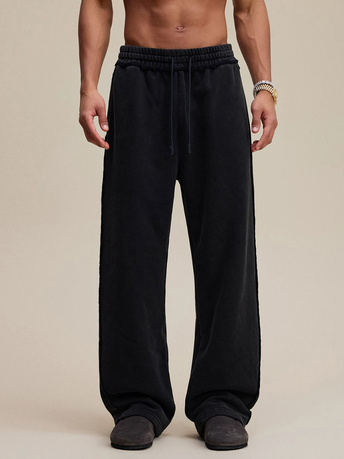 Fray Waist Relax Pants - Coal Black