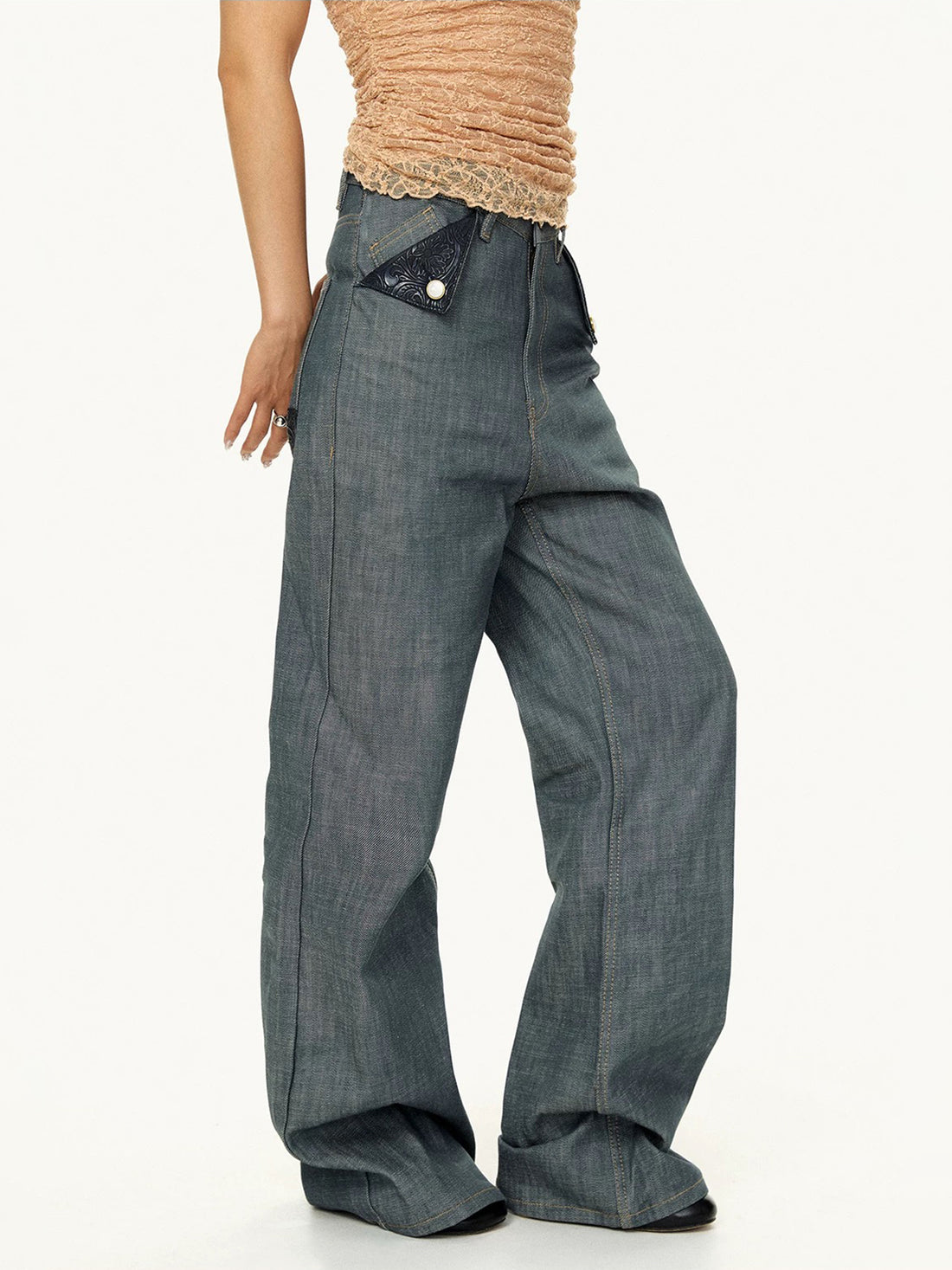 Brick Lane Wide-leg Distressed Denim Jeans - Blue