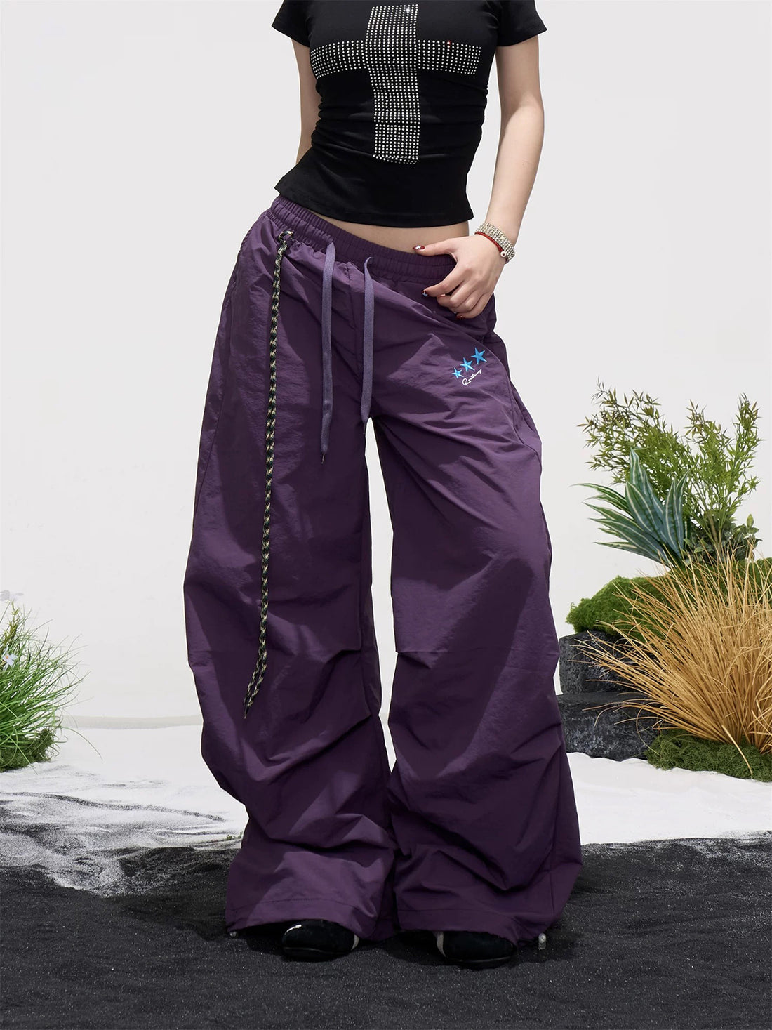 Brick Lane Wide-leg Star Cargo Pants - Purple
