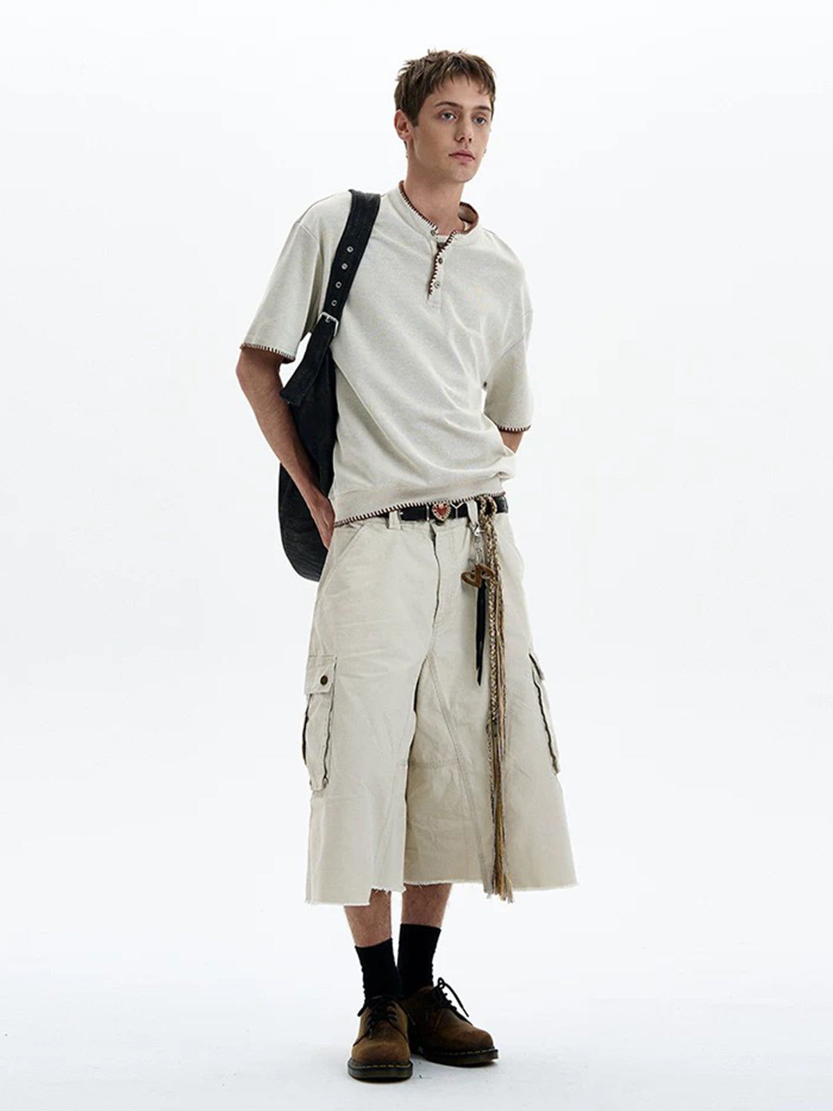 Loop Stitch Polo Knit Tee - Cream Beige