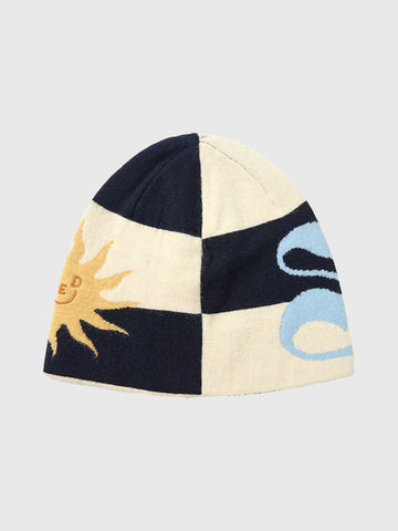 Towel Knit Beanie - Navy Cream