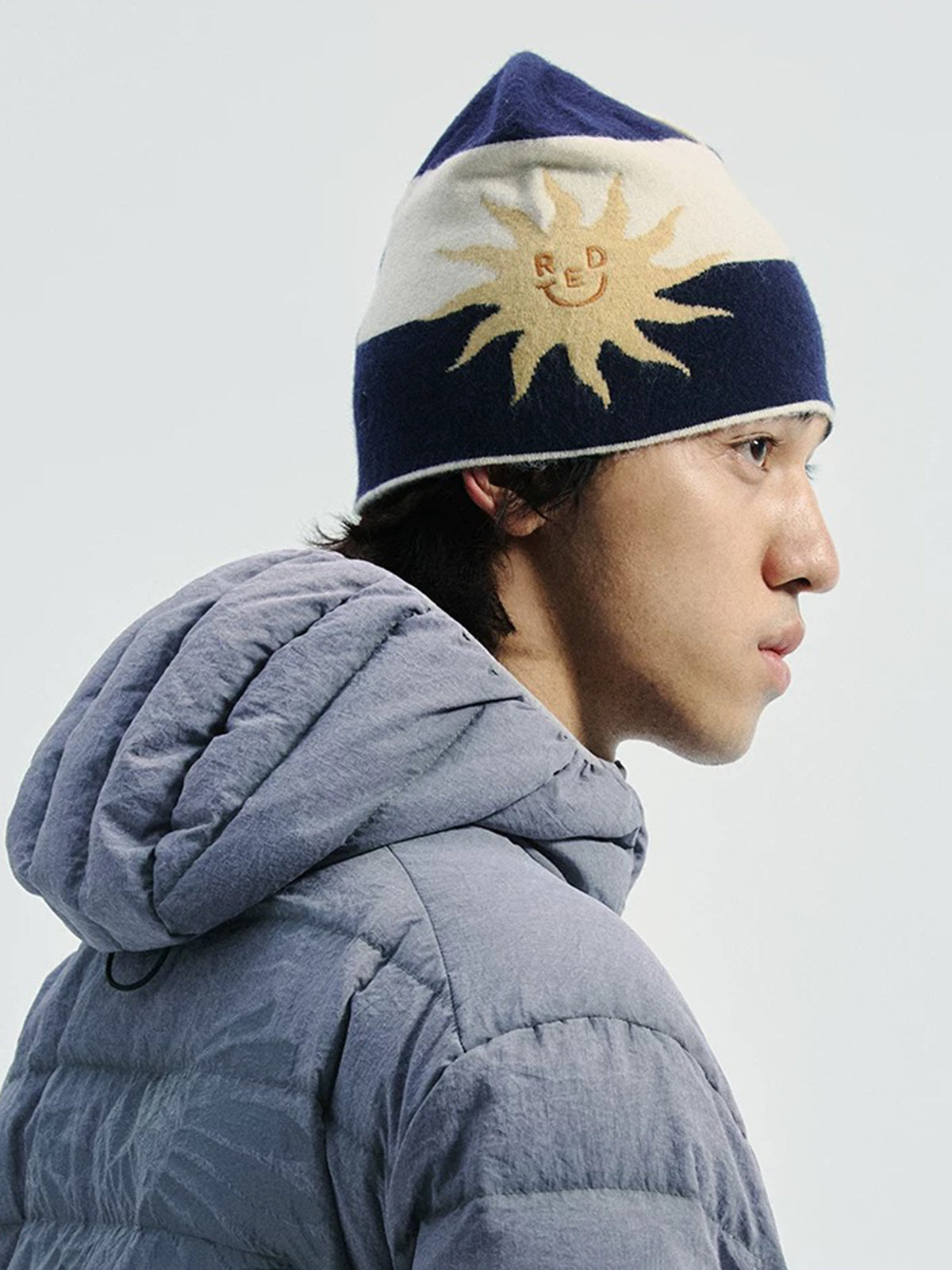 Towel Knit Beanie - Navy Cream
