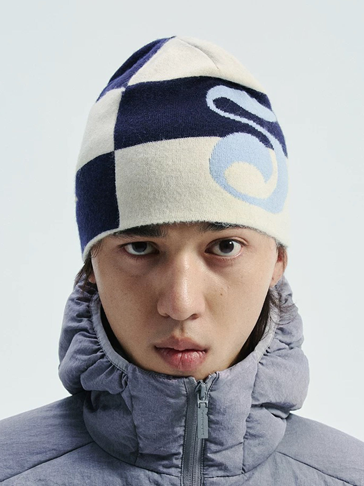 Towel Knit Beanie - Navy Cream