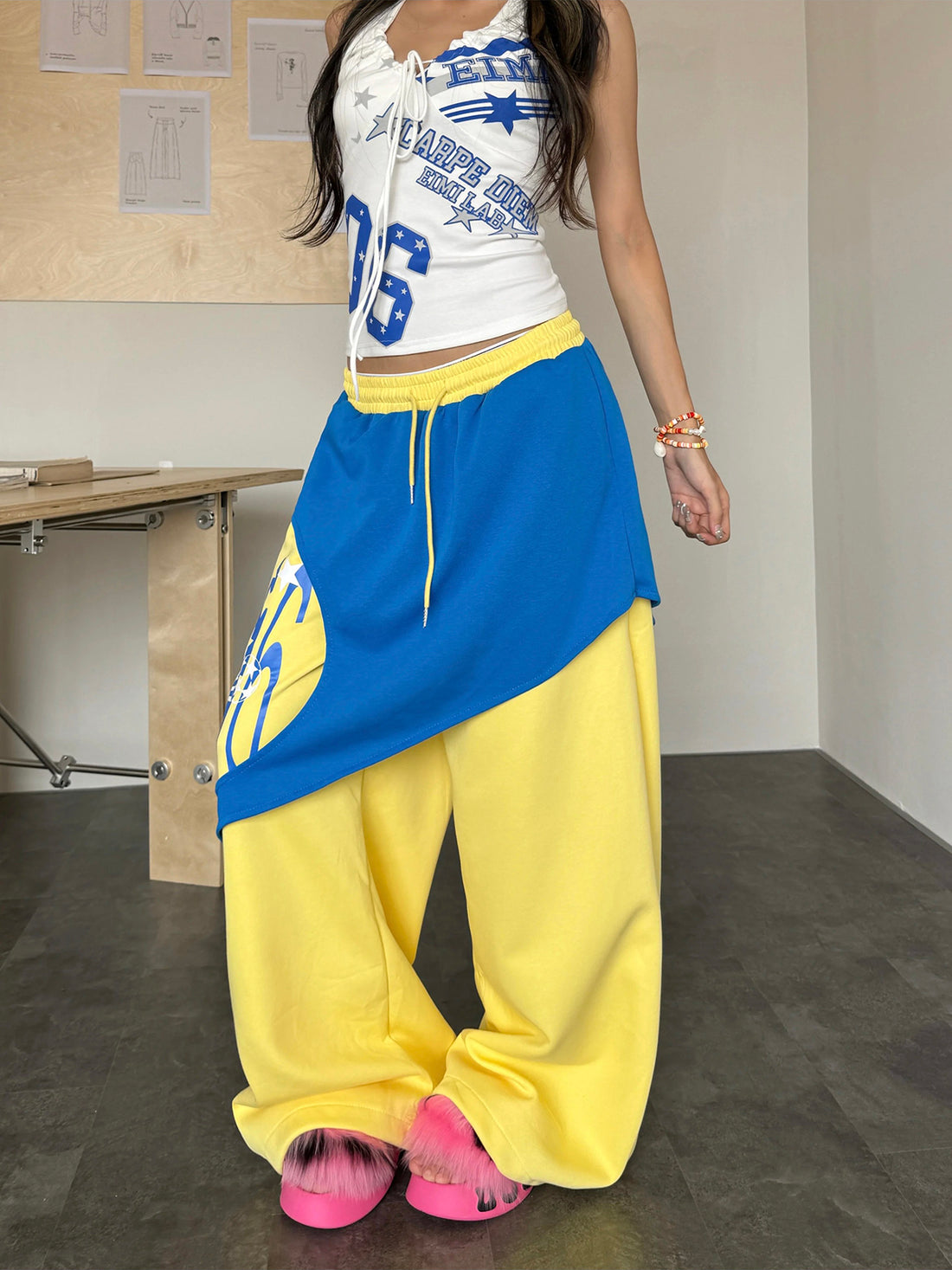 Brick Lane Layered-look Contrast Cargo Pants - Blue