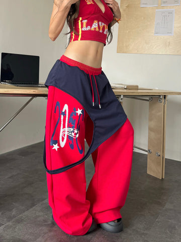 Brick Lane Layered-look Contrast Cargo Pants - Red