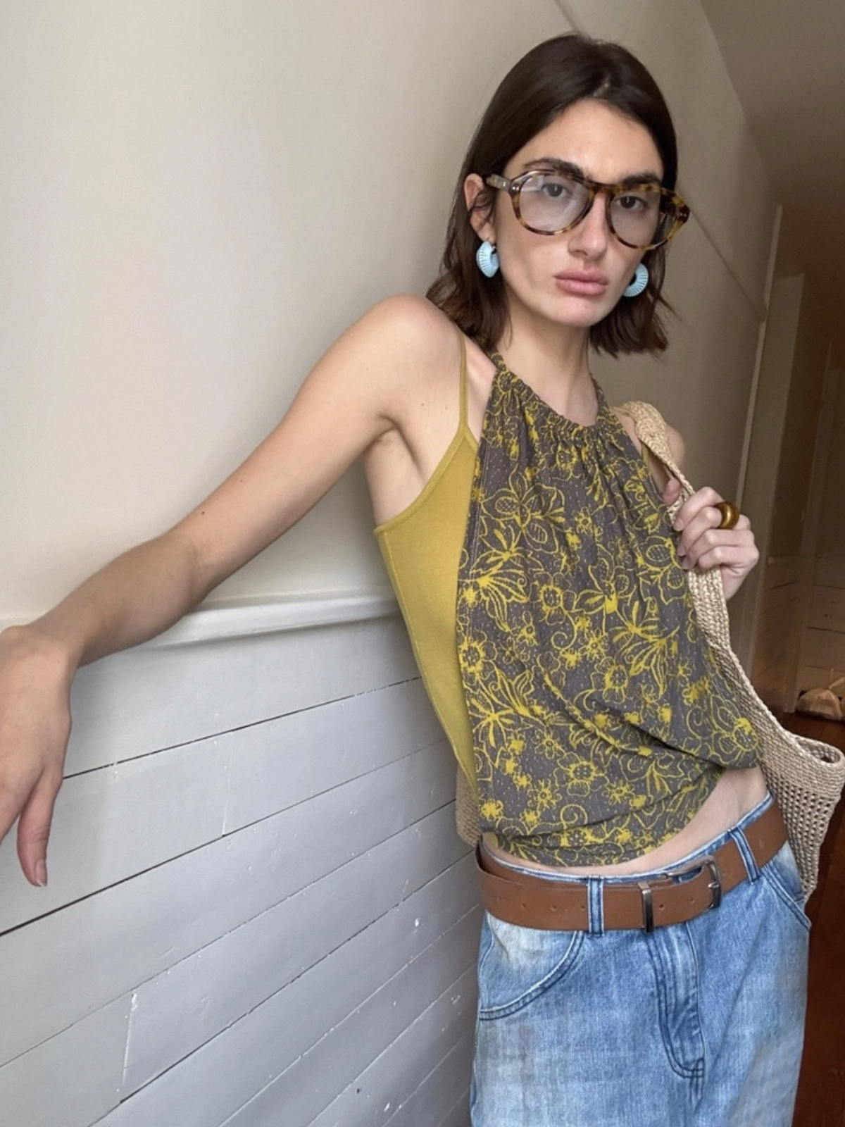 Golden Static Stripe Halter Tank - Honey Multi