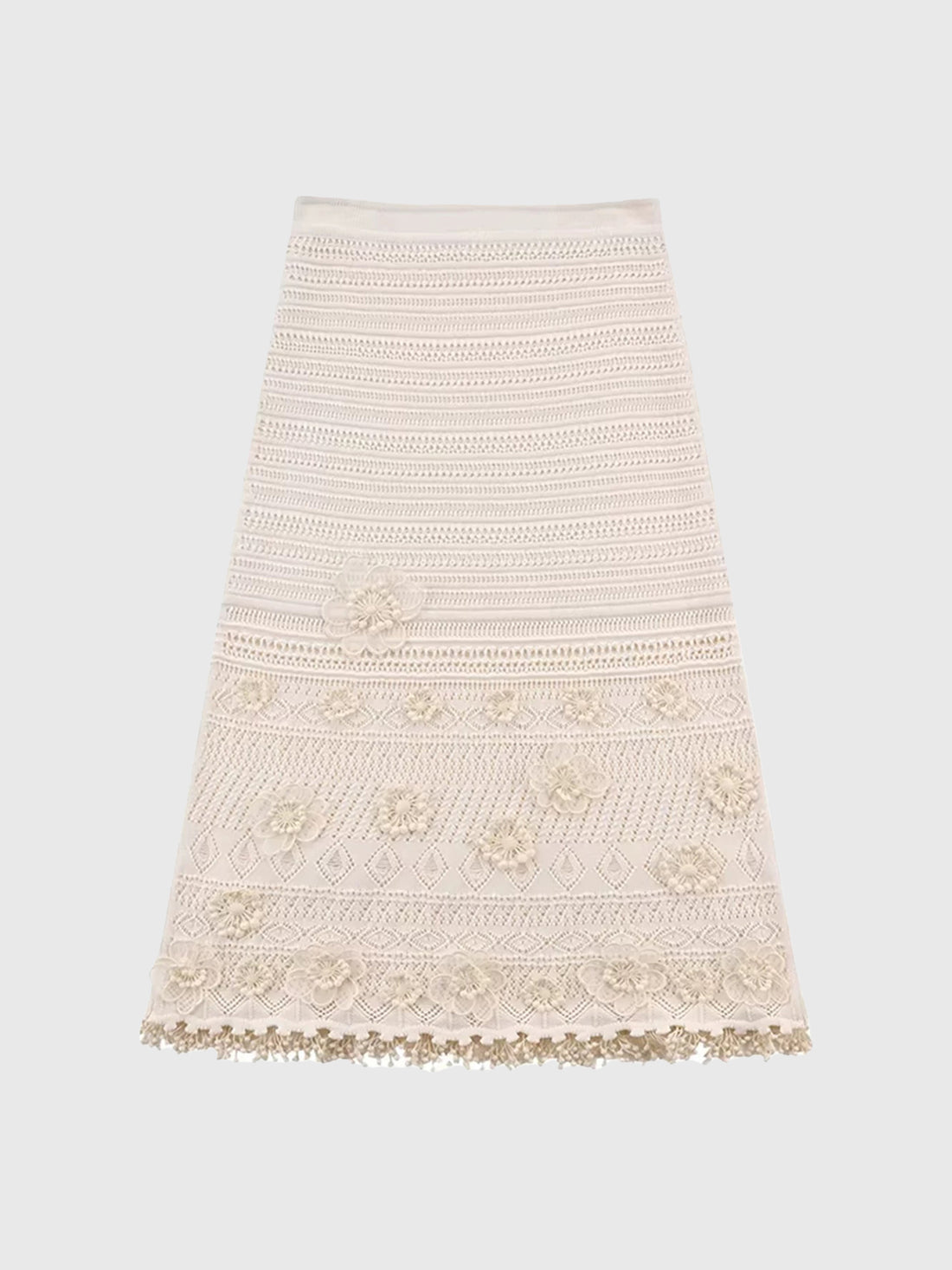 Lace Motion Midi Skirt - Cream White