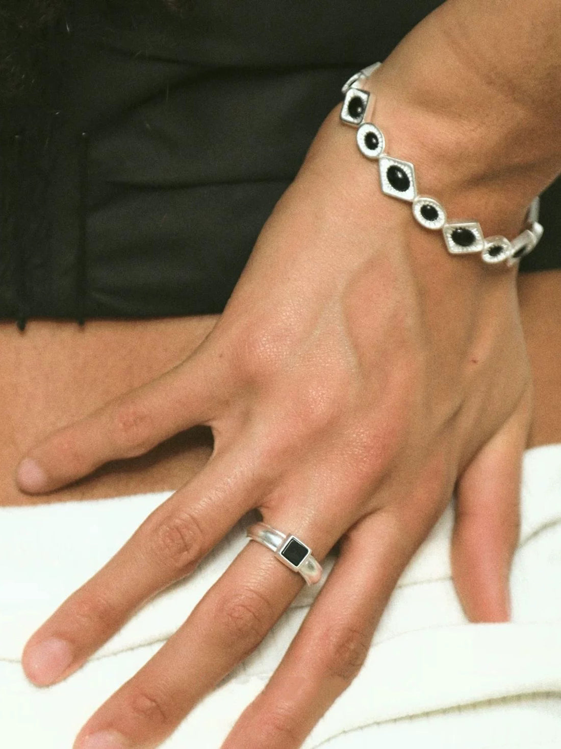 Brick Lane Y2K Rhinestone Geometric Chain Bracelet - Silver
