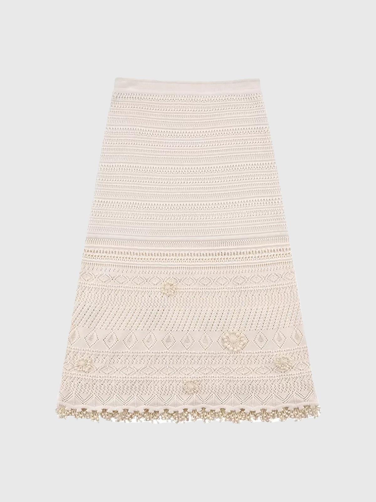 Lace Motion Midi Skirt - Cream White