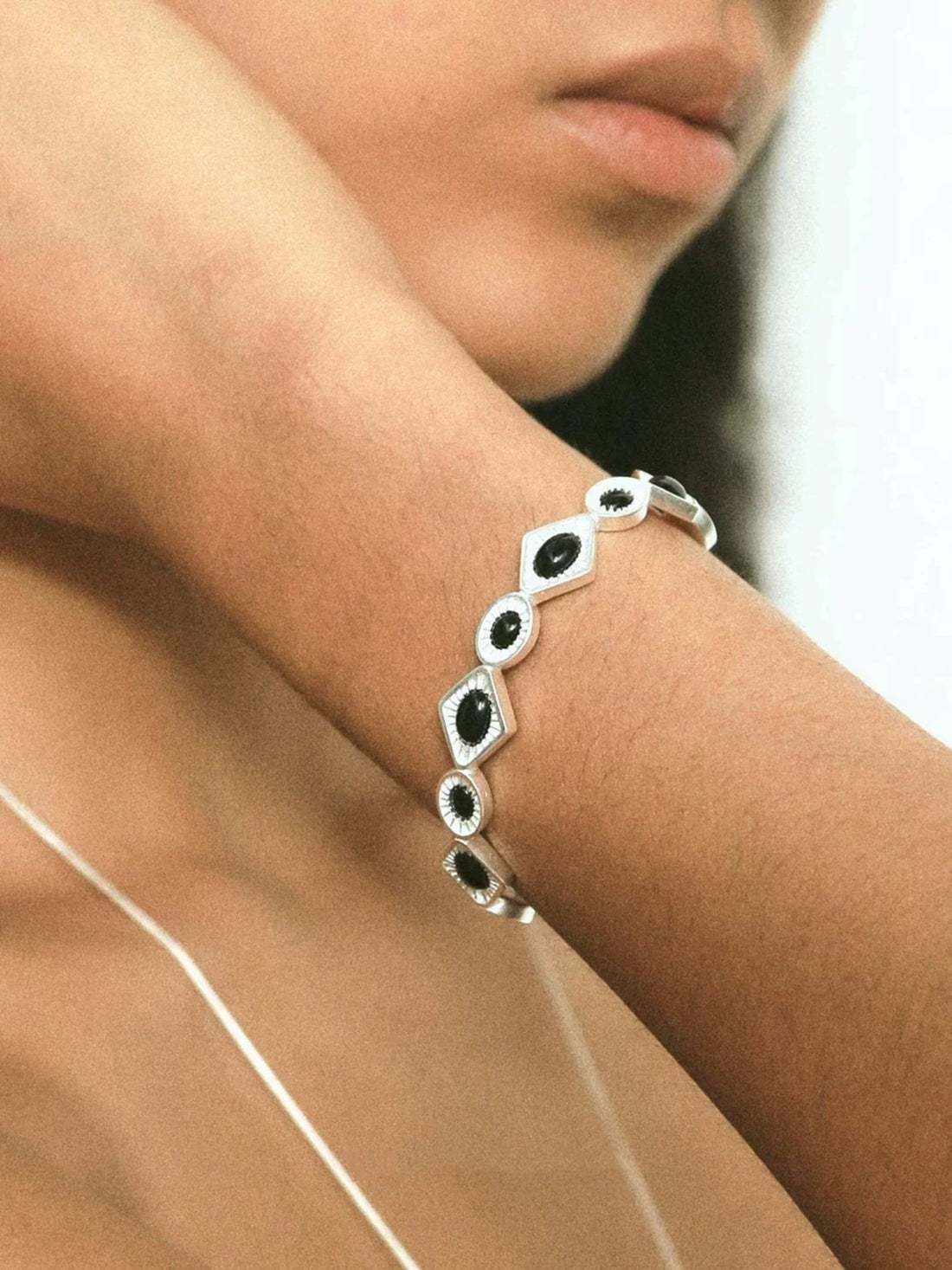 Brick Lane Y2K Rhinestone Geometric Chain Bracelet - Silver