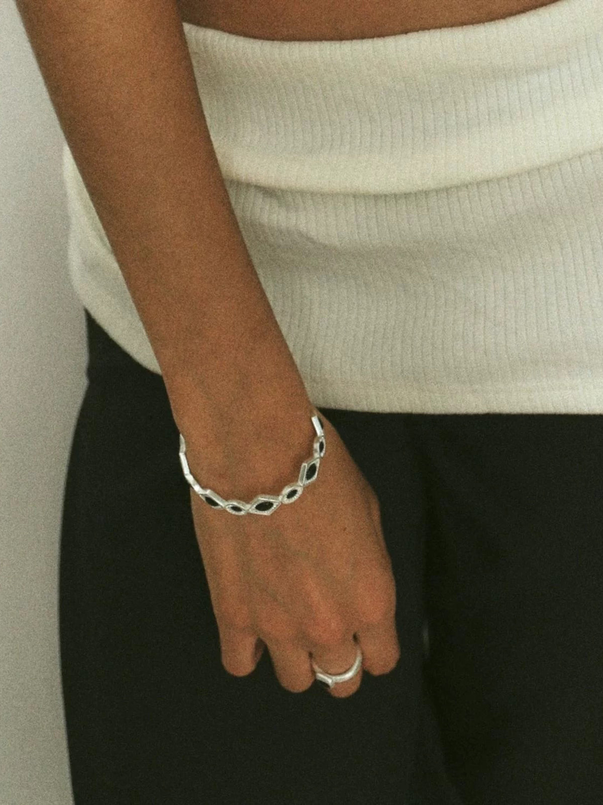 Brick Lane Y2K Rhinestone Geometric Chain Bracelet - Silver
