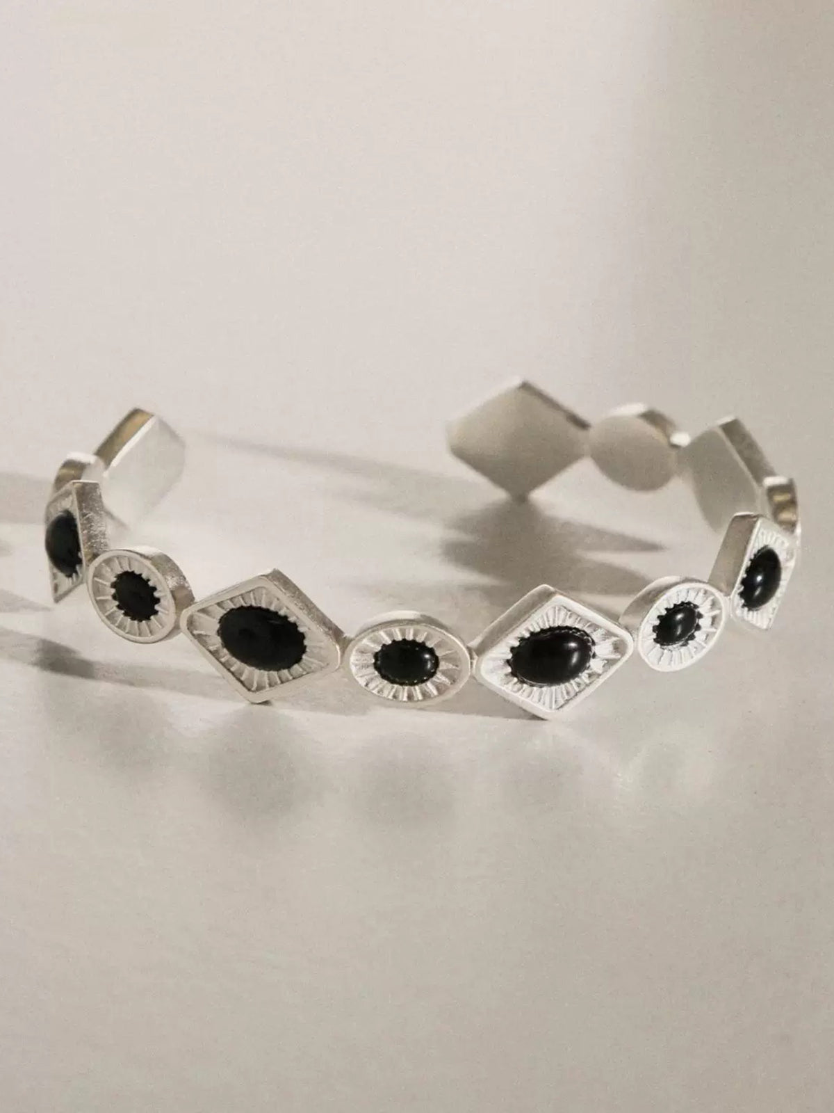 Brick Lane Y2K Rhinestone Geometric Chain Bracelet - Silver