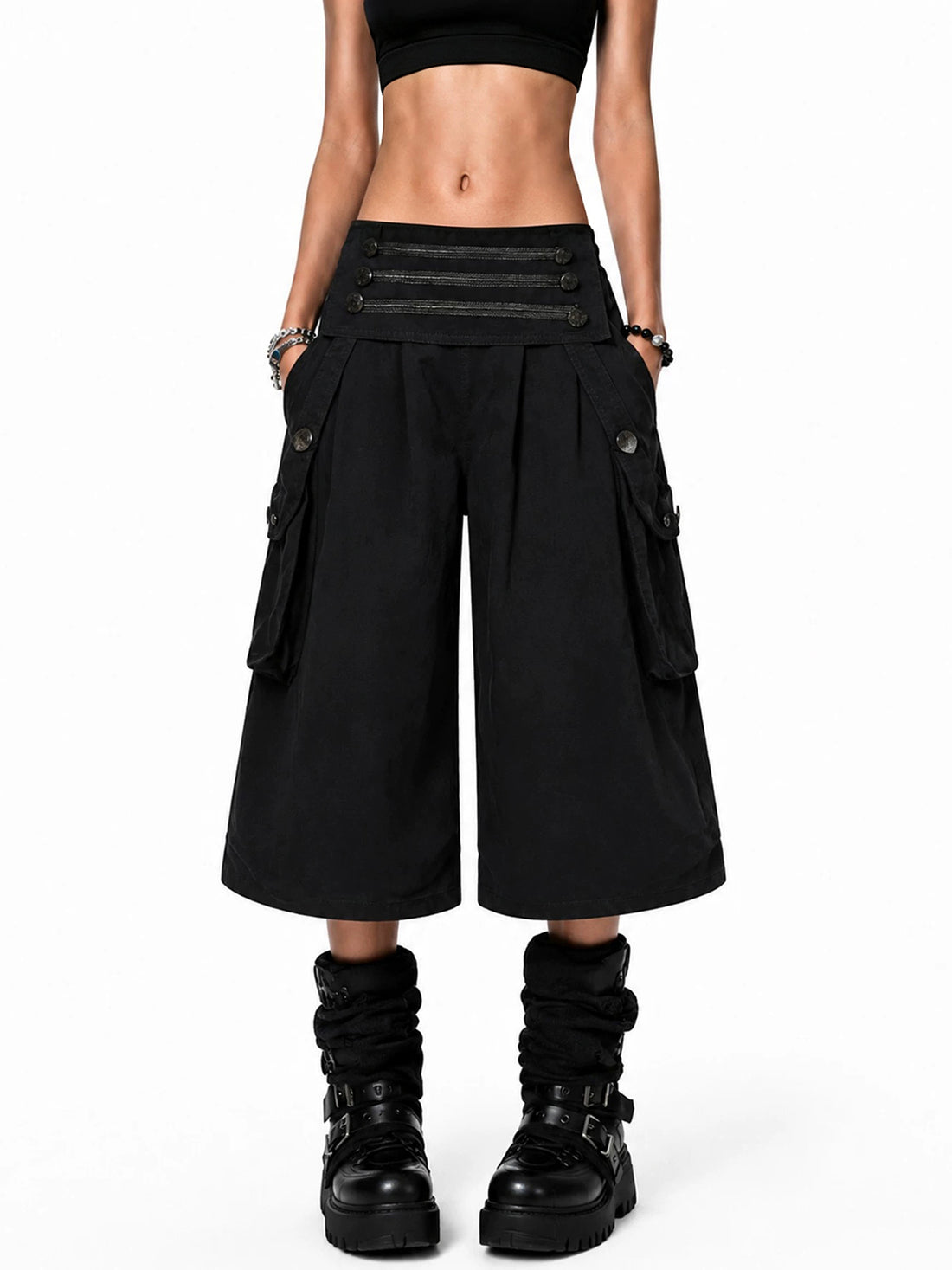Brick Lane Wide-leg Utility Cargo Shorts - Black