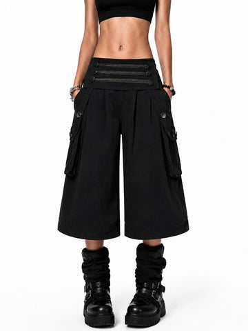 Brick Lane Wide-leg Utility Cargo Shorts - Black