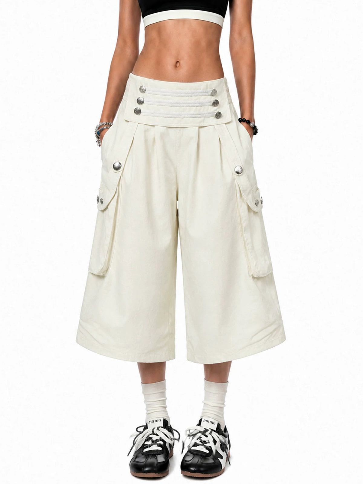 Brick Lane Wide-leg Utility Cargo Shorts - White