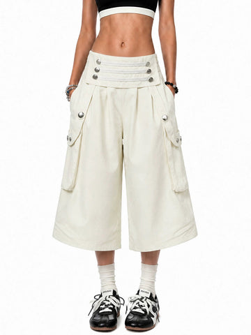 Brick Lane Wide-leg Utility Cargo Shorts - White