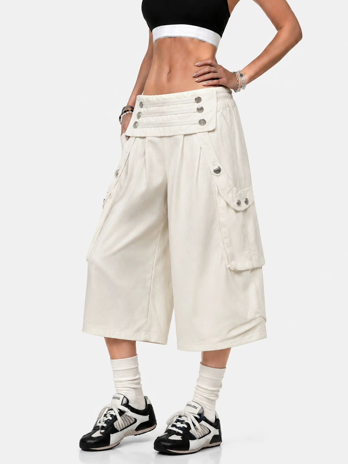 Brick Lane Wide-leg Utility Cargo Shorts - White