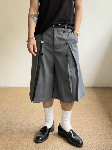 Brick Lane Wide-leg Stripe Draped Shorts - Gray