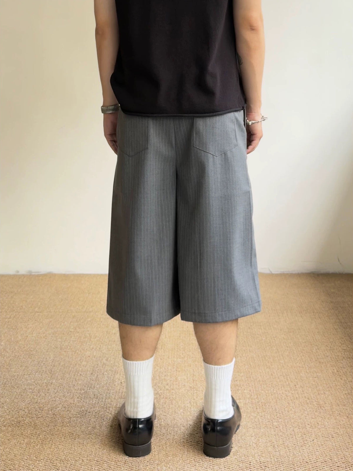 Brick Lane Wide-leg Stripe Draped Shorts - Gray