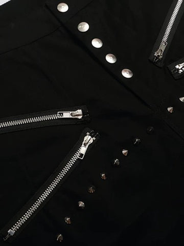 Co-ed Dorm Wide-leg Multi-Zipper Cargo Shorts - Black