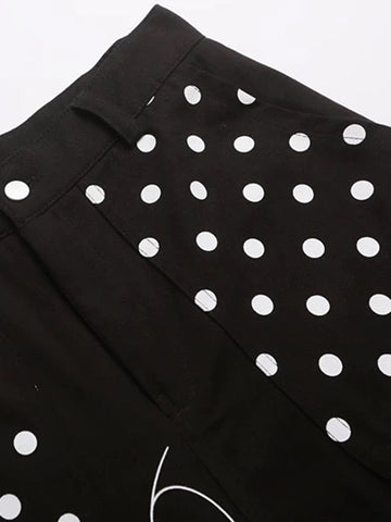 Co-ed Dorm Wide-leg Polka Dot Graphic Shorts - Black