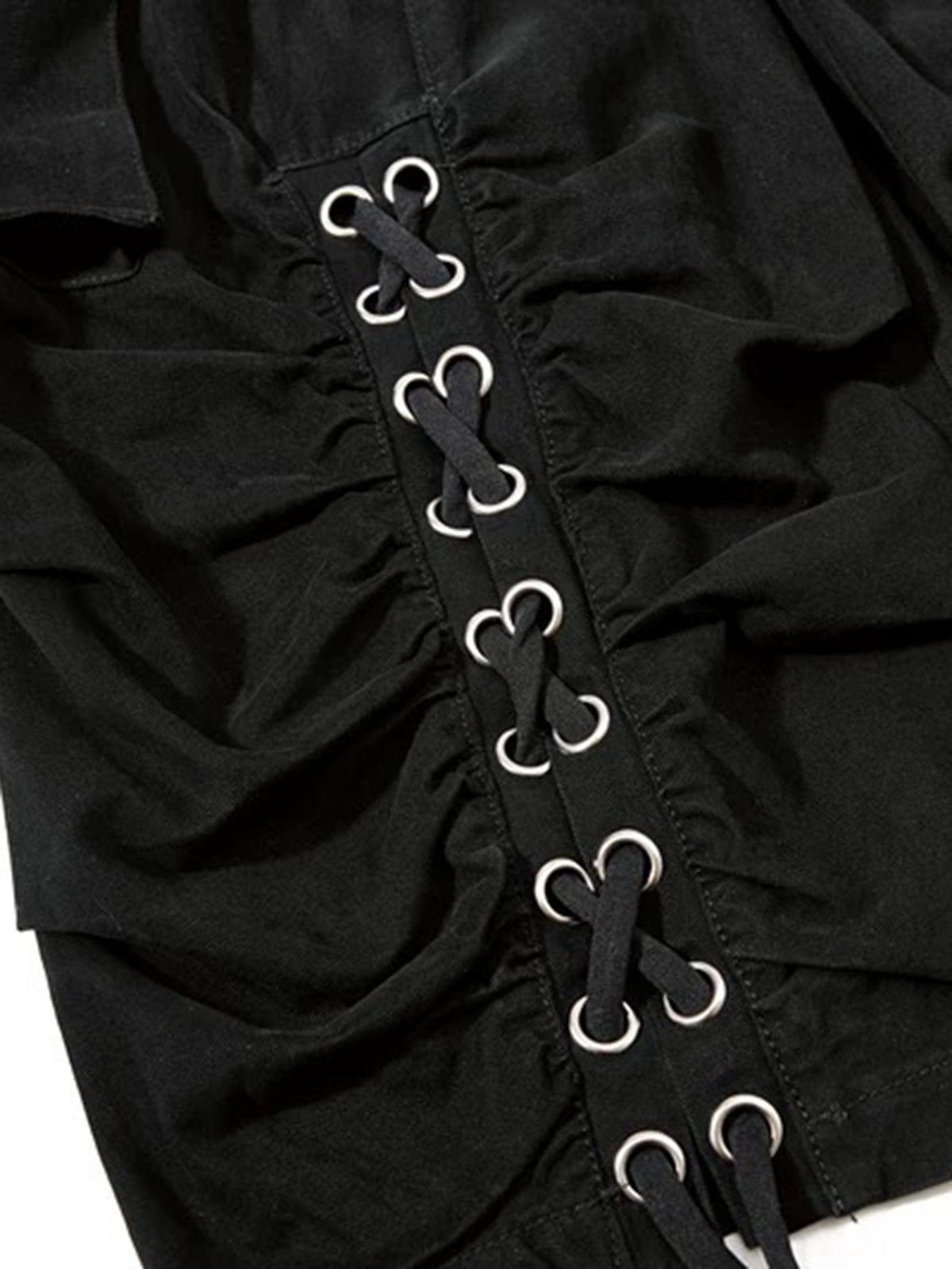 Co-ed Dorm Wide-leg Lace-up Utility Shorts - Black