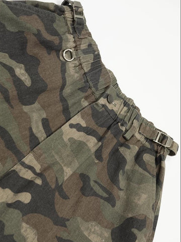 Co-ed Dorm Wide-leg Camouflage Shorts - Green