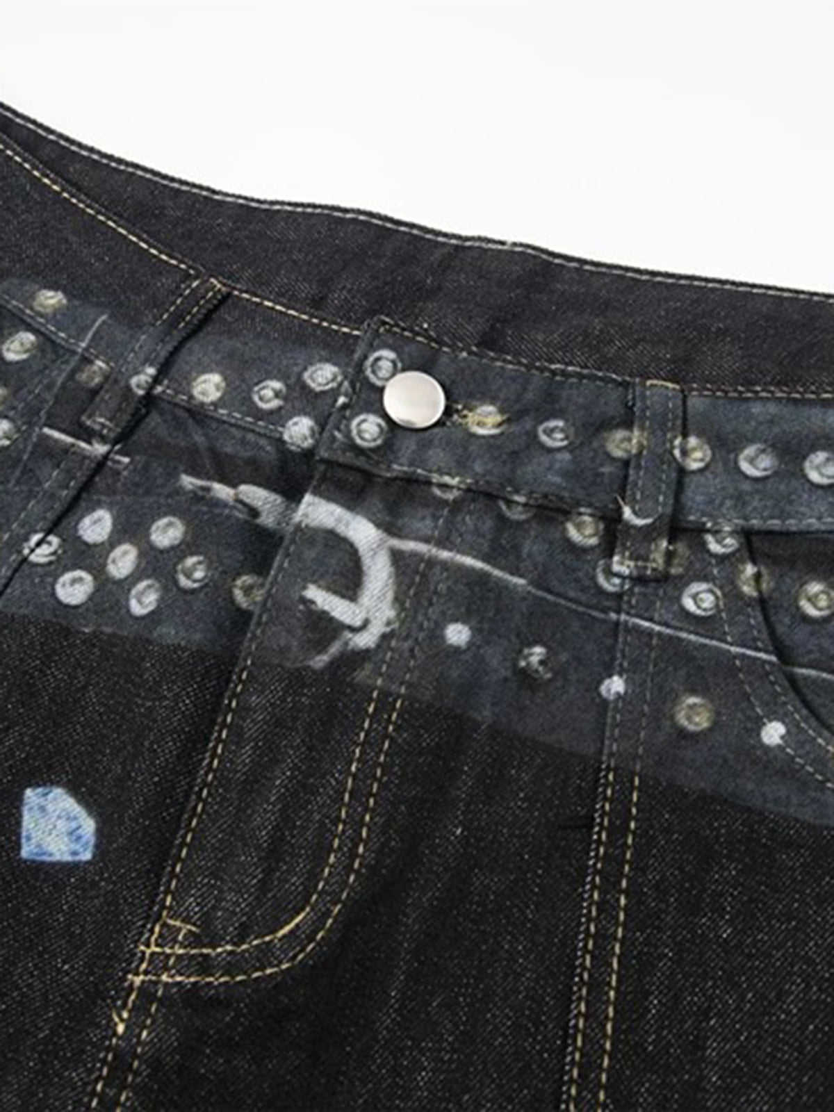 Co-ed Dorm Wide-leg Graphic Print Denim Shorts - Black