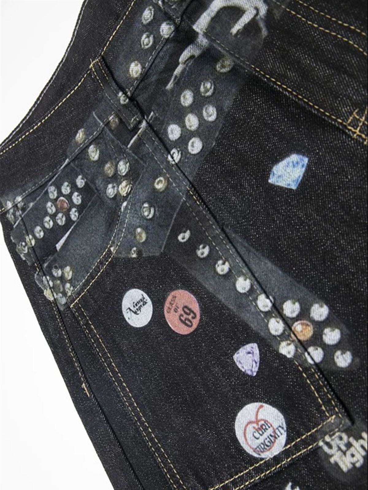 Co-ed Dorm Wide-leg Graphic Print Denim Shorts - Black