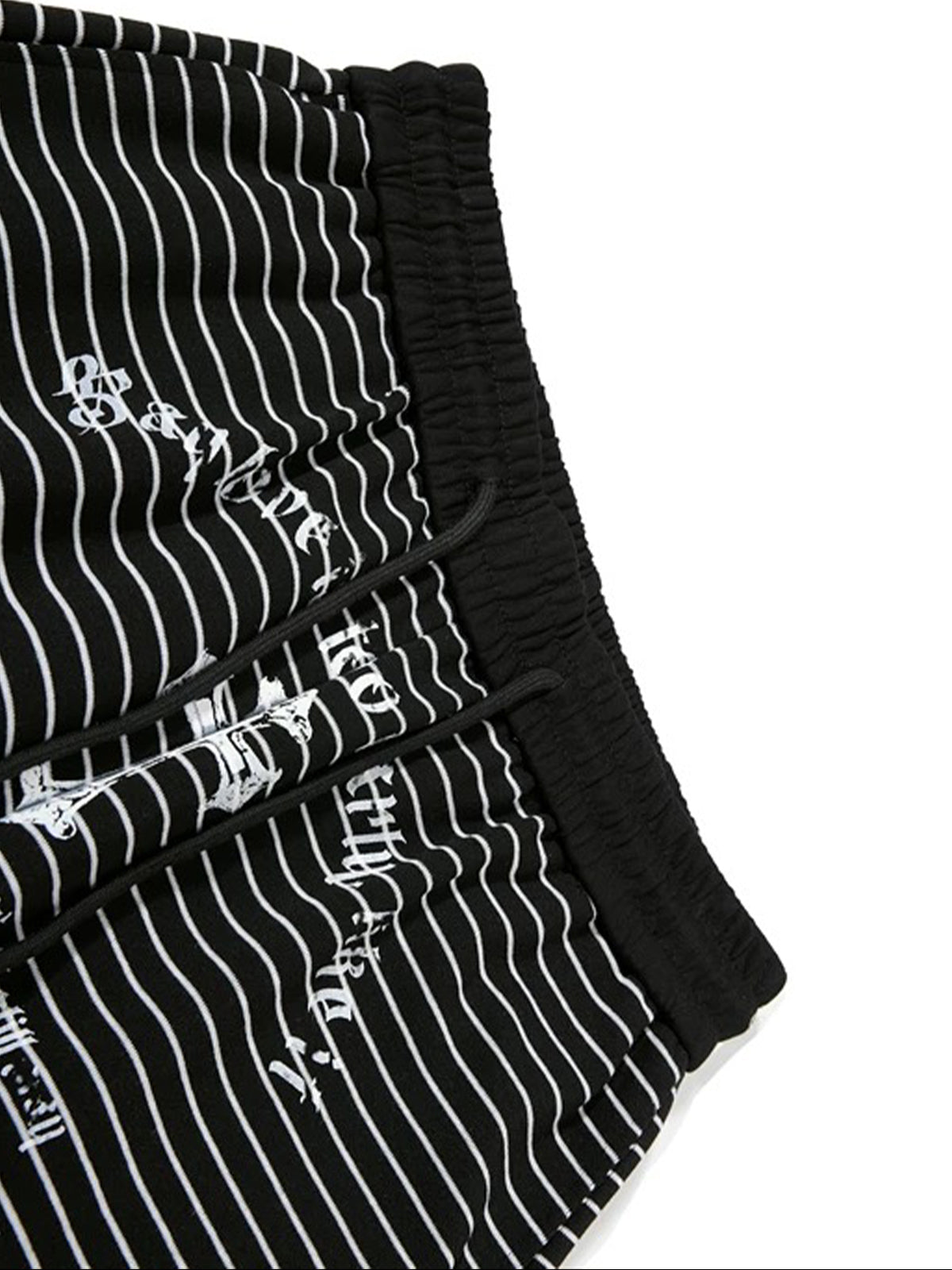 Co-ed Dorm Curved-cut Stripe Graphic Print Pants - Black