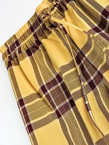 Co-ed Dorm Wide-leg Plaid Check Pants - Yellow