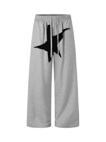 Brick Lane Wide-leg Star Patchwork Pants - Gray