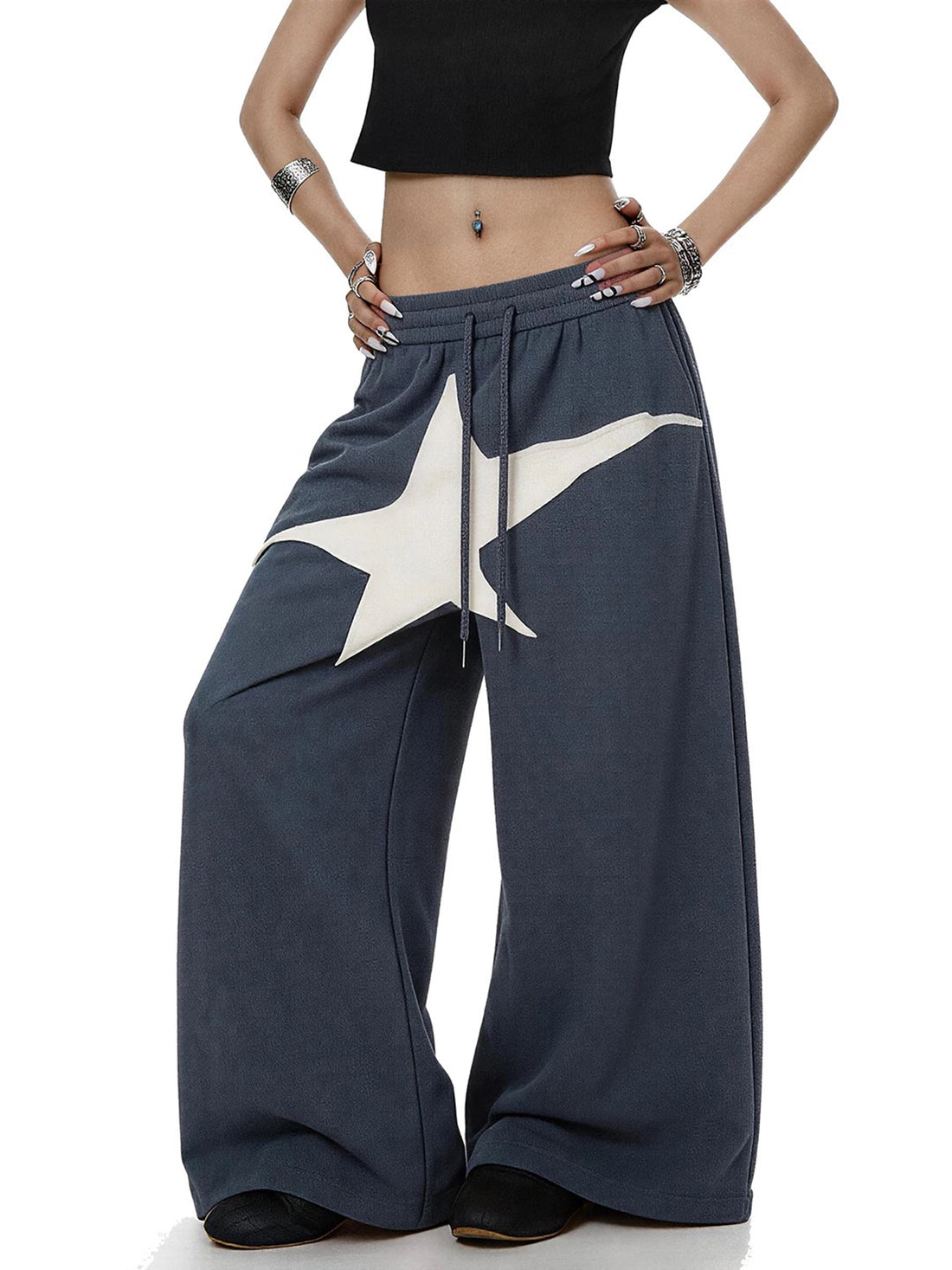 Brick Lane Wide-leg Star Denim Jeans - Blue