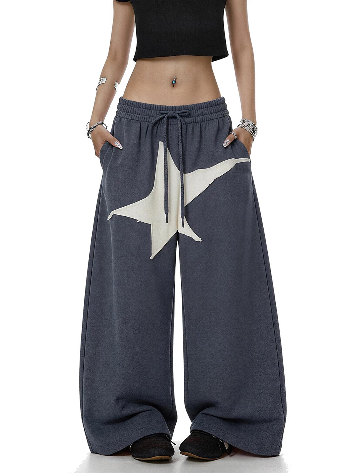 Brick Lane Wide-leg Star Denim Jeans - Blue