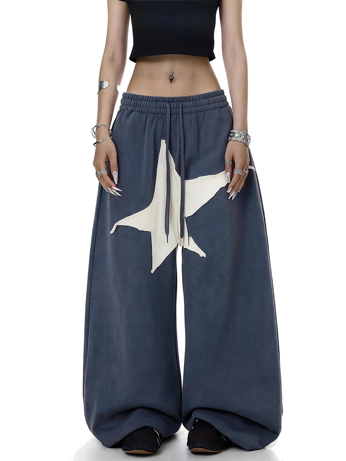 Brick Lane Wide-leg Star Denim Jeans - Blue