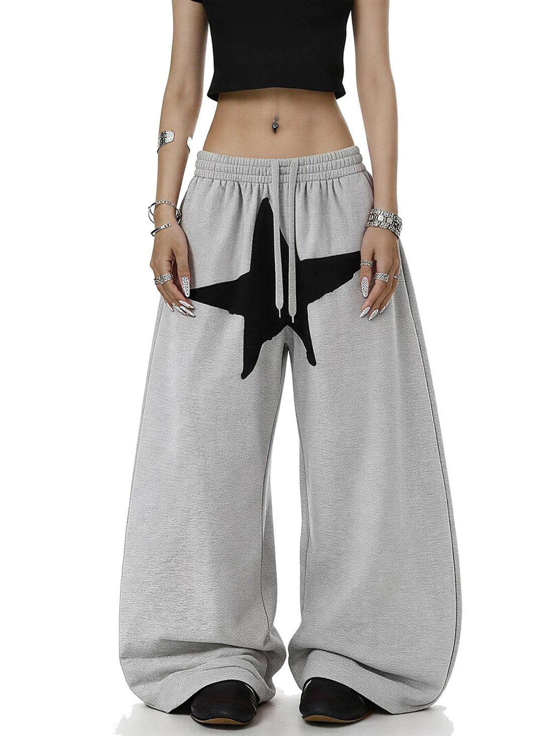 Brick Lane Wide-leg Star Patchwork Pants - Gray