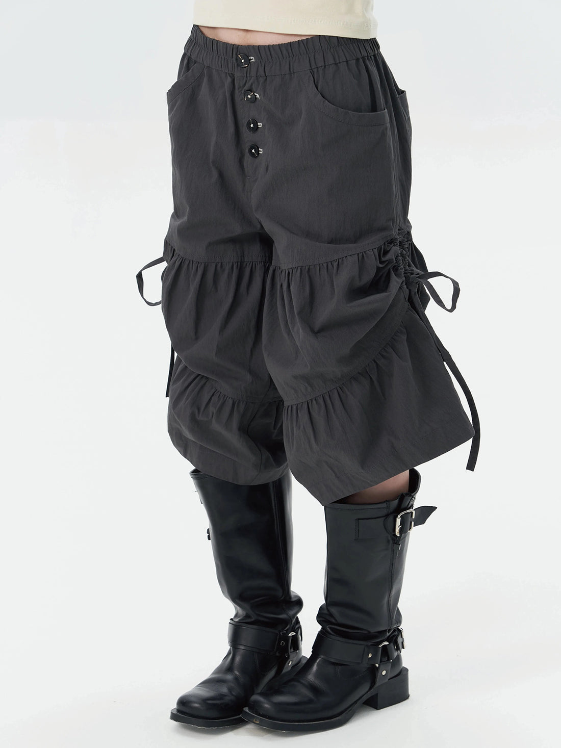 Brick Lane Wide-leg Multi-Drawstring Cargo Pants - Black