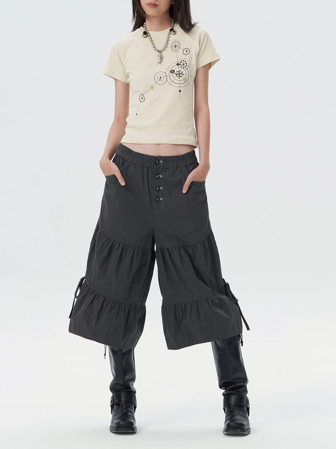 Brick Lane Wide-leg Multi-Drawstring Cargo Pants - Black