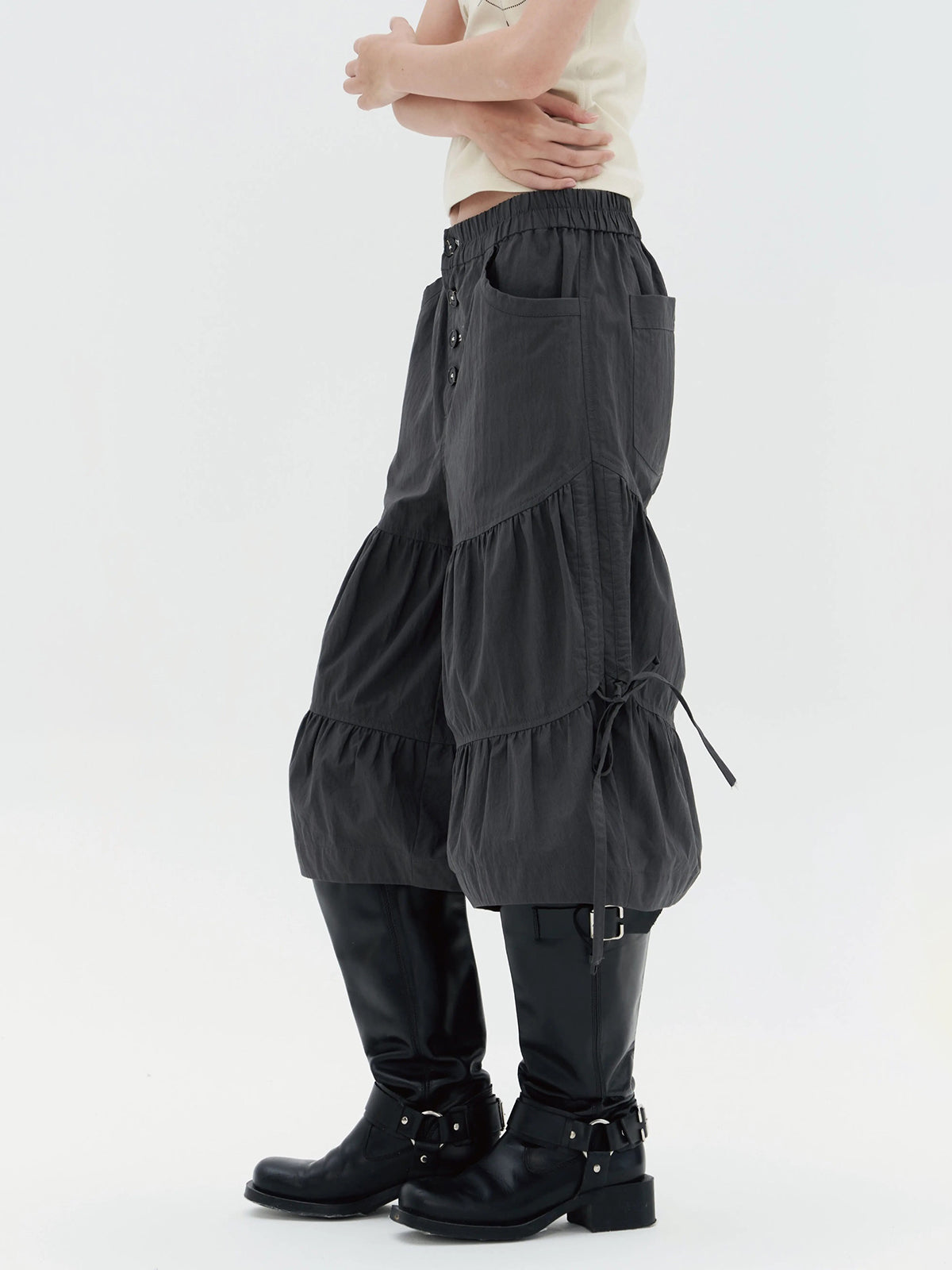 Brick Lane Wide-leg Multi-Drawstring Cargo Pants - Black