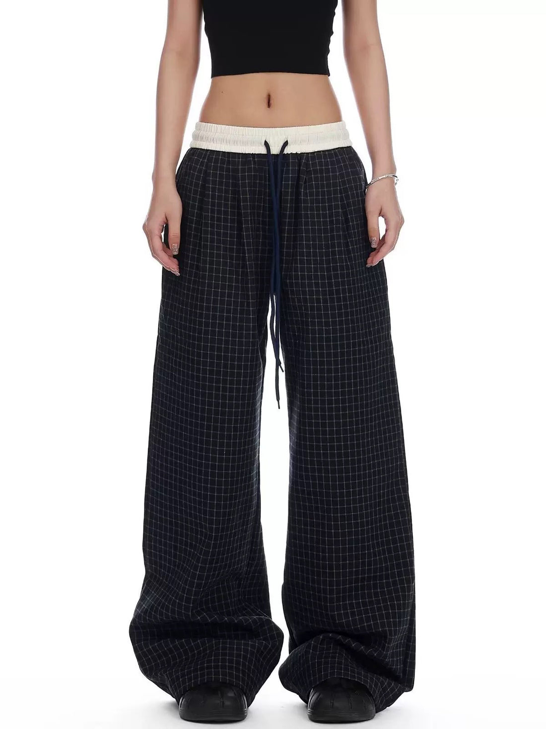 Brick Lane Wide-leg Plaid Check Pants - Black