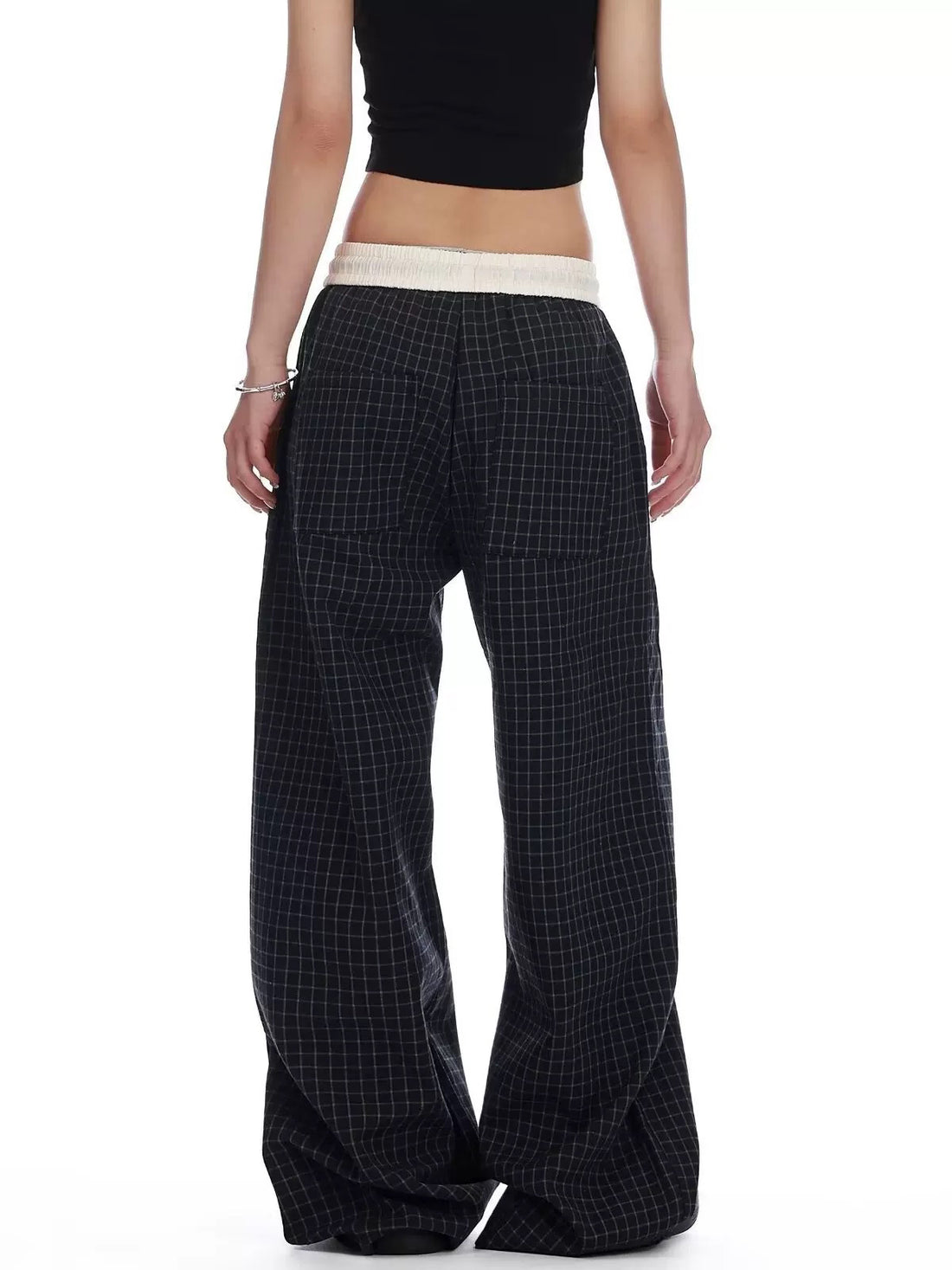 Brick Lane Wide-leg Plaid Check Pants - Black