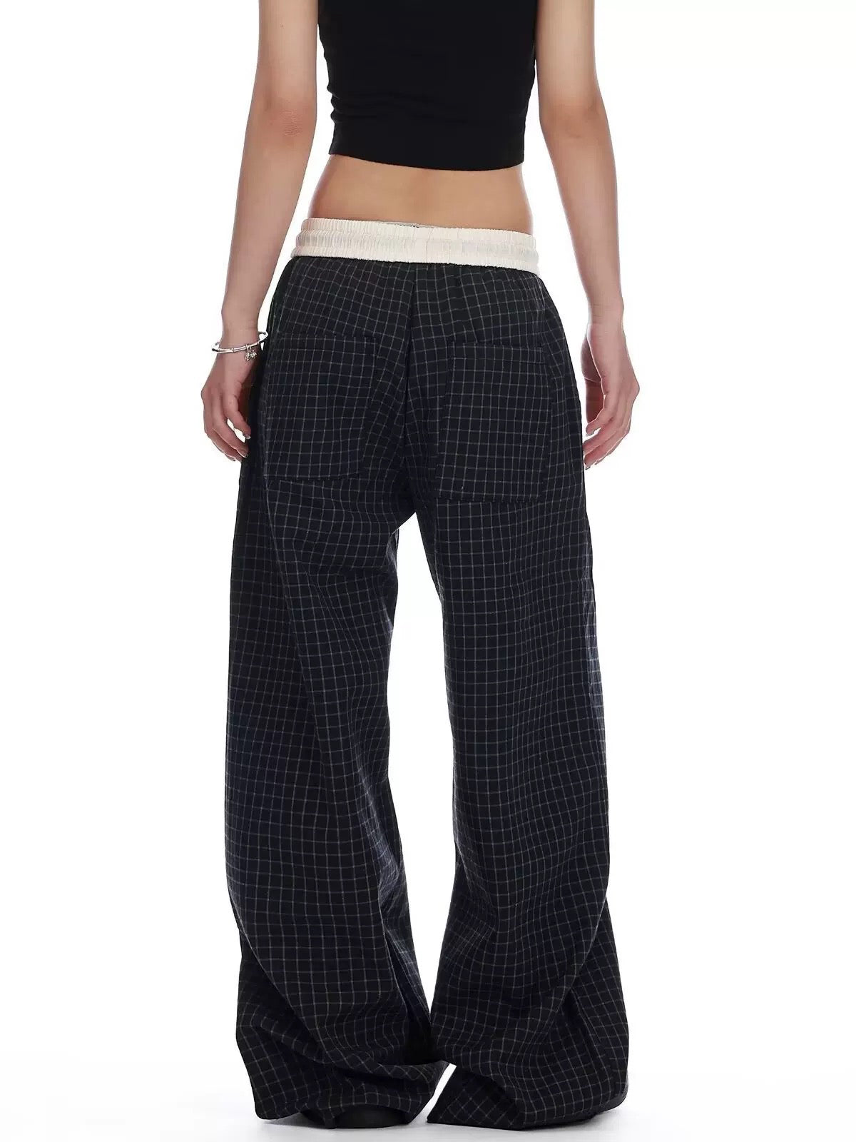 Brick Lane Wide-leg Plaid Check Pants - Black